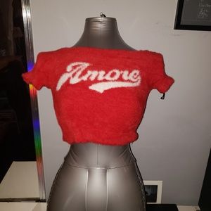 Red Cropped Furry Shirt